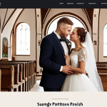 **

A professional photographer's portfolio website showcasing stunning wedding photography in a picturesque Polish setting (e.g., a charming village church or a grand ballroom). The website is clean, modern, and easy to navigate, emphasizing the photographer's personal brand and contact information. The overall tone is elegant and romantic, appealing to couples planning their special day. Perhaps, include a subtle Polish folk motif in the design.

**