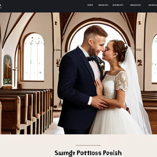 Home 4 **
A professional photographer's portfolio website showcasing stunning wedding photography in a picturesque Polish setting (e.g., a charming village church or a grand ballroom). The website is clean, modern, and easy to navigate, emphasizing the photographer's personal brand and contact information. The overall tone is elegant and romantic, appealing to couples planning their special day. Perhaps, include a subtle Polish folk motif in the design.
**